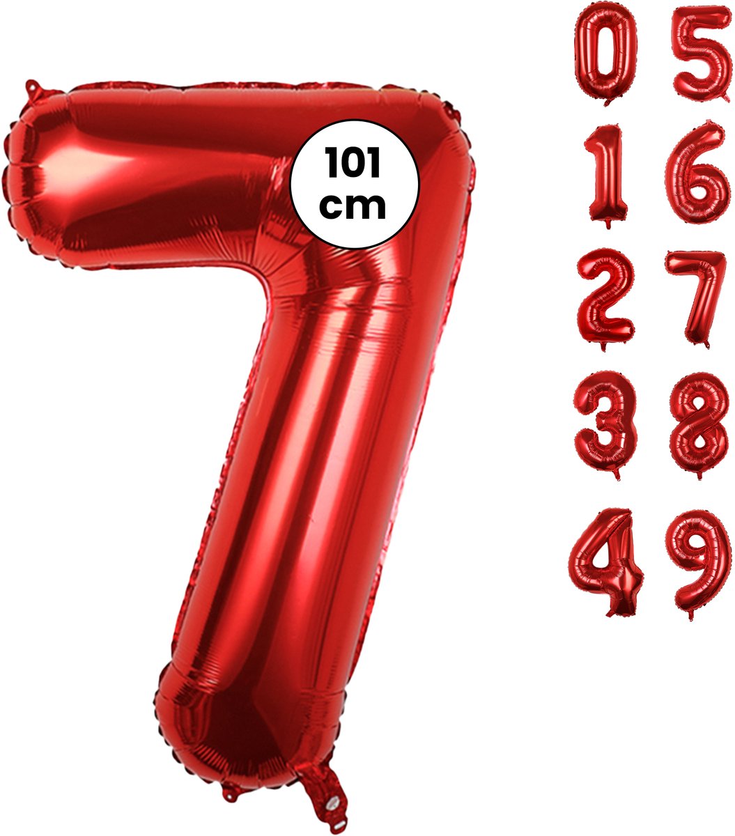 Fienosa Cijfer Ballonnen nummer 7 - Rood - 101 cm - XL Groot - Helium Ballon - Verjaardag Ballon - Leeftijd verjaardag - Verjaardagsballon - Verjaardag