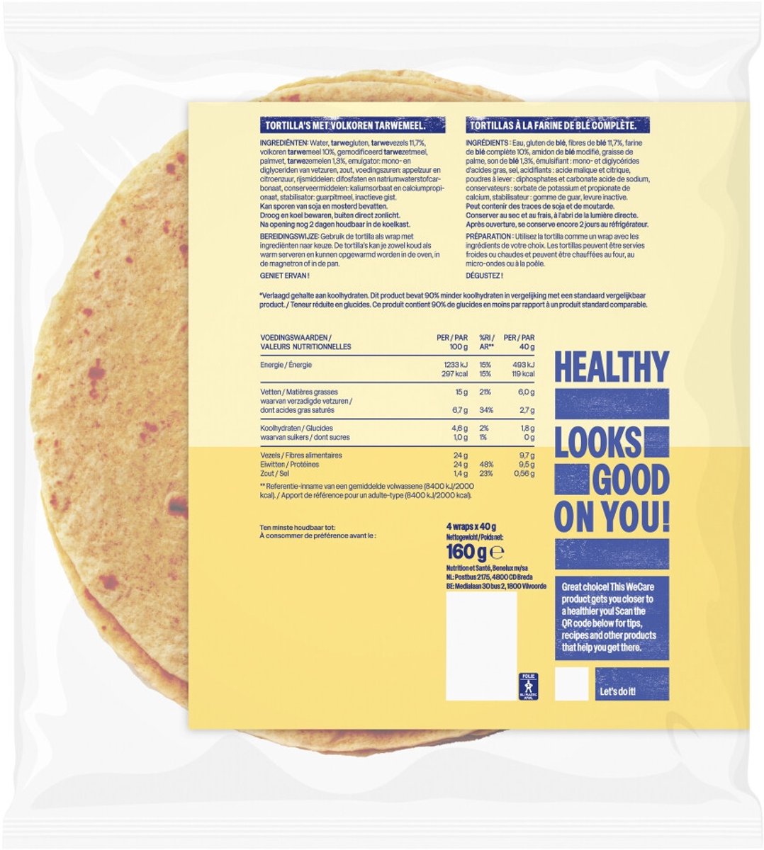 WeCare - Lower Carb Tortillas Volkoren - 3 x 160 gr - Voordeelverpakking