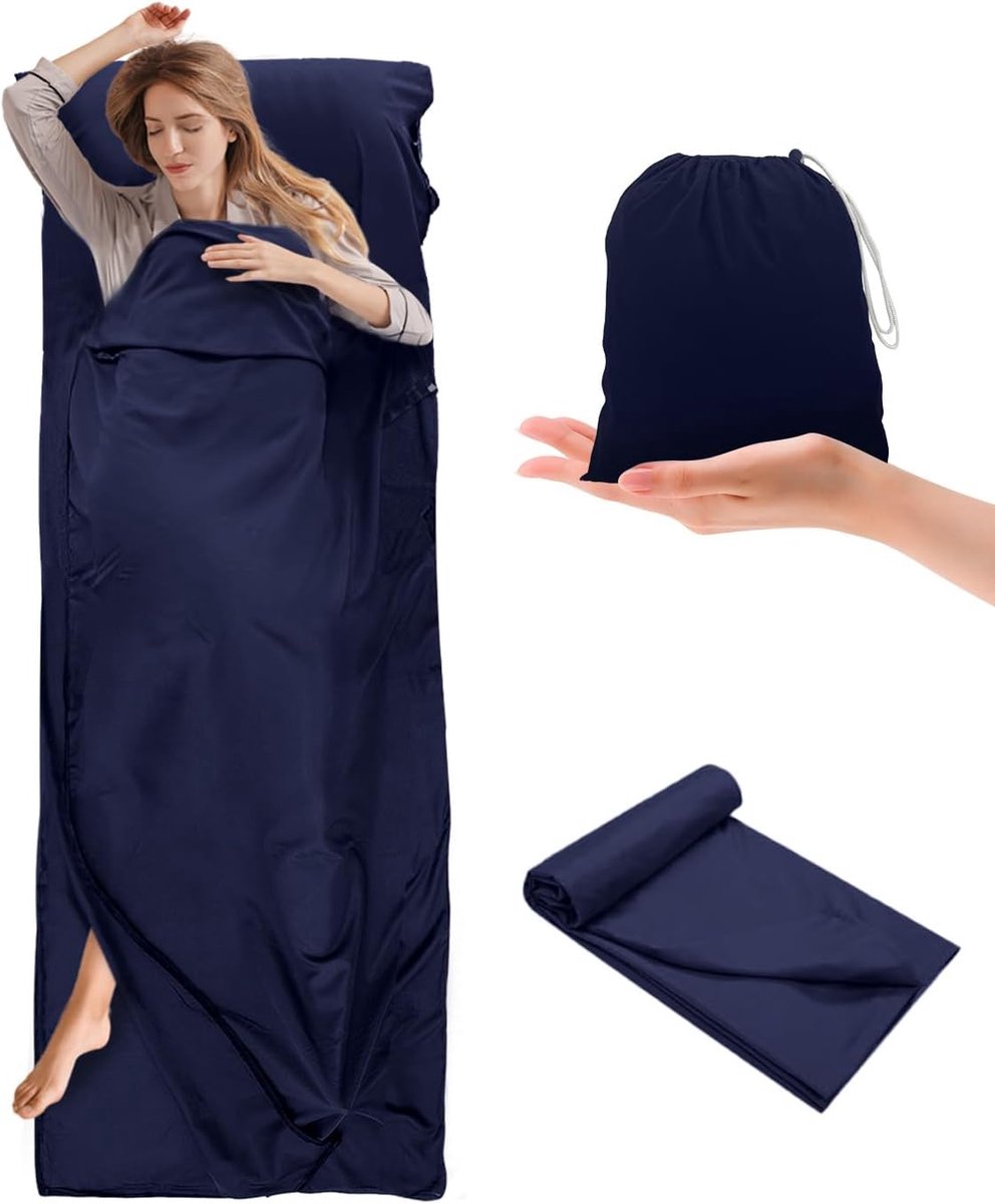 Slaapzak - Slaapzaklaken - Compacte Reisslaapzak - 220 x 90 cm - Microvezel - Met Kussenvak - Blauw - ANMI