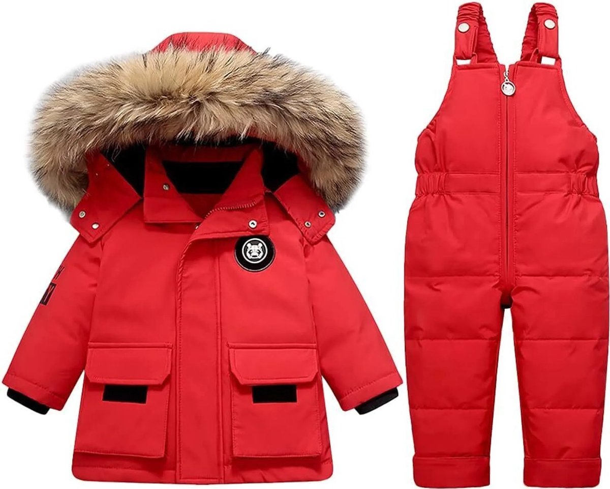 Kraftverdia® - skipak - skipak baby - winterpak voor baby - ski-donsjack pak - winddicht - warm - Tops en broeken 2STUKS - Geschikt voor jongens en meisjes Sneeuwpak - Rood - maat 110