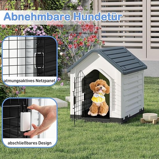 Aqpet Hondenhok van kunststof voor binnen en buiten, waterdicht met verhoogde bodem, voor middelgrote honden, 87 x 78 x 81 cm, groen