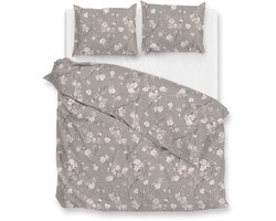 Zohome Aria Dekbedovertrek - Grijs - Lits-jumeaux - Dekbedhoes van 100% Katoen-Flanel - Bloemen - 240x220 + 2 slopen 60/70 cm - AW25