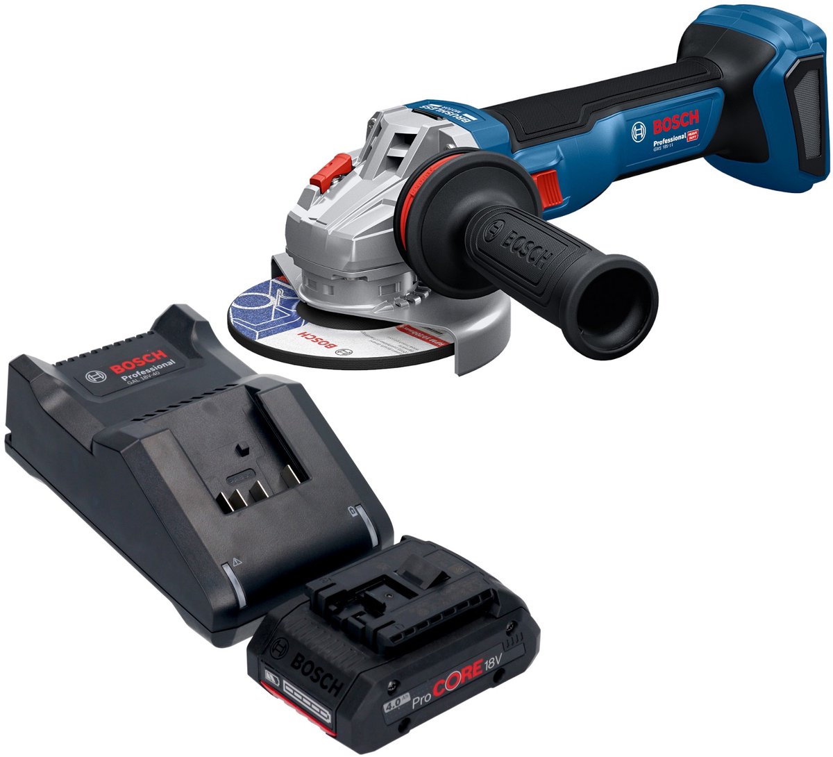 Bosch GWS 18V-11 Professional accu haakse slijper 18 V 125 mm + 1x ProCORE accu 4,0 Ah + oplader