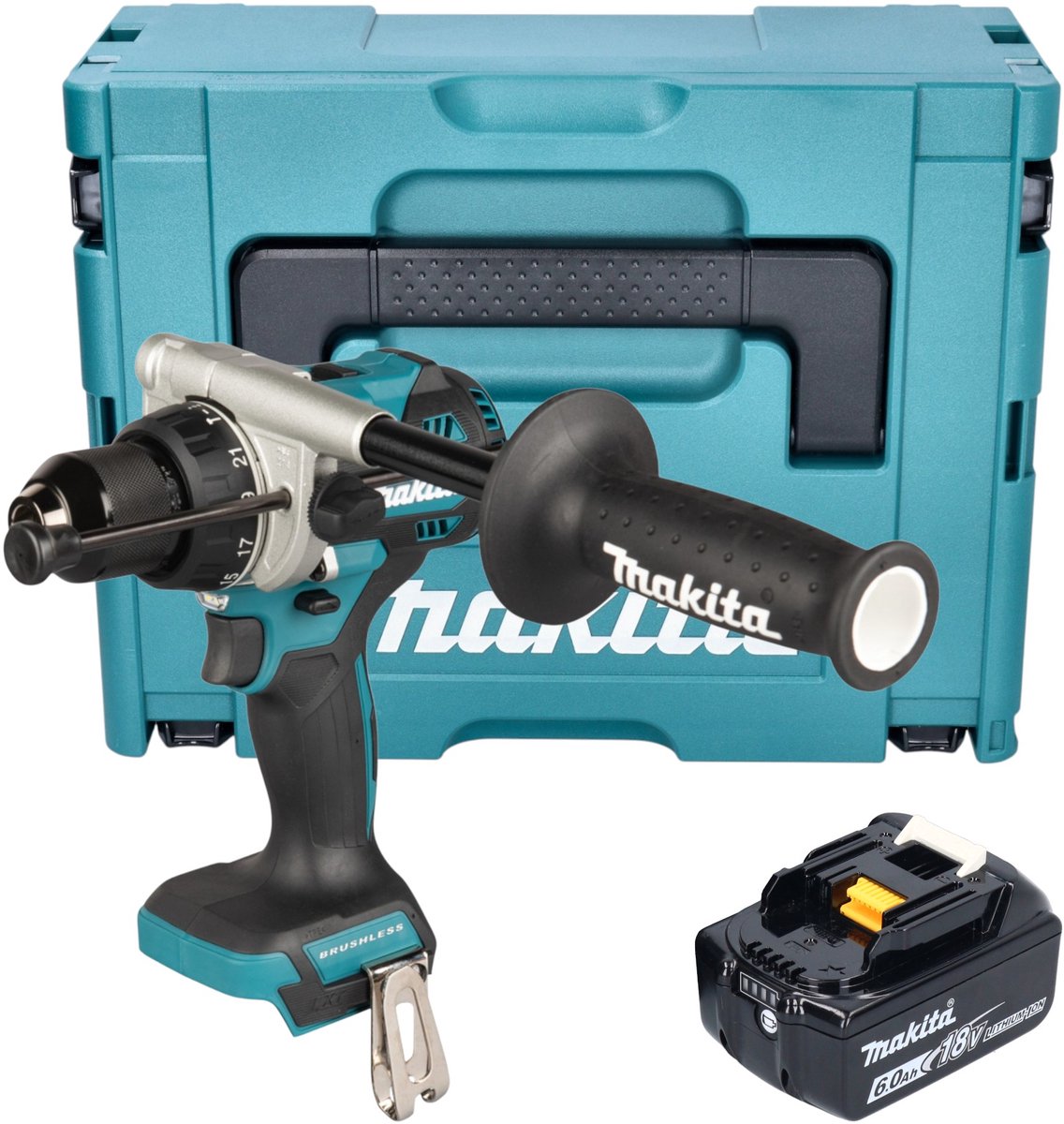 Makita DHP 492 G1J accu-klopboormachine 18 V 141 Nm borstelloos + 1x accu 6,0 Ah + Makpac - zonder oplader