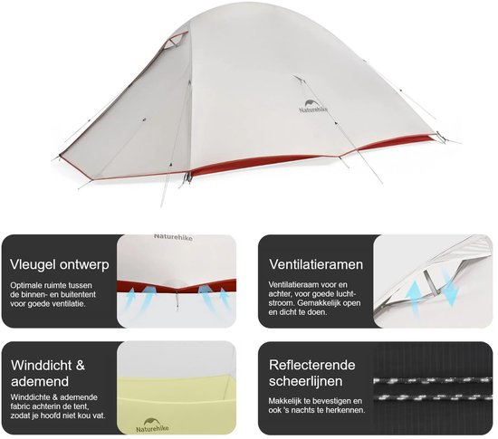 Naturehike® Cloud Up 2 PRO - 2 persoons tent - Ultra Lichtgewicht tent - Incl. grondzeil - 20D 2000MM - Outdoor - Waterdicht - Hiking & Wandelen van Merkloos — afbeelding 3