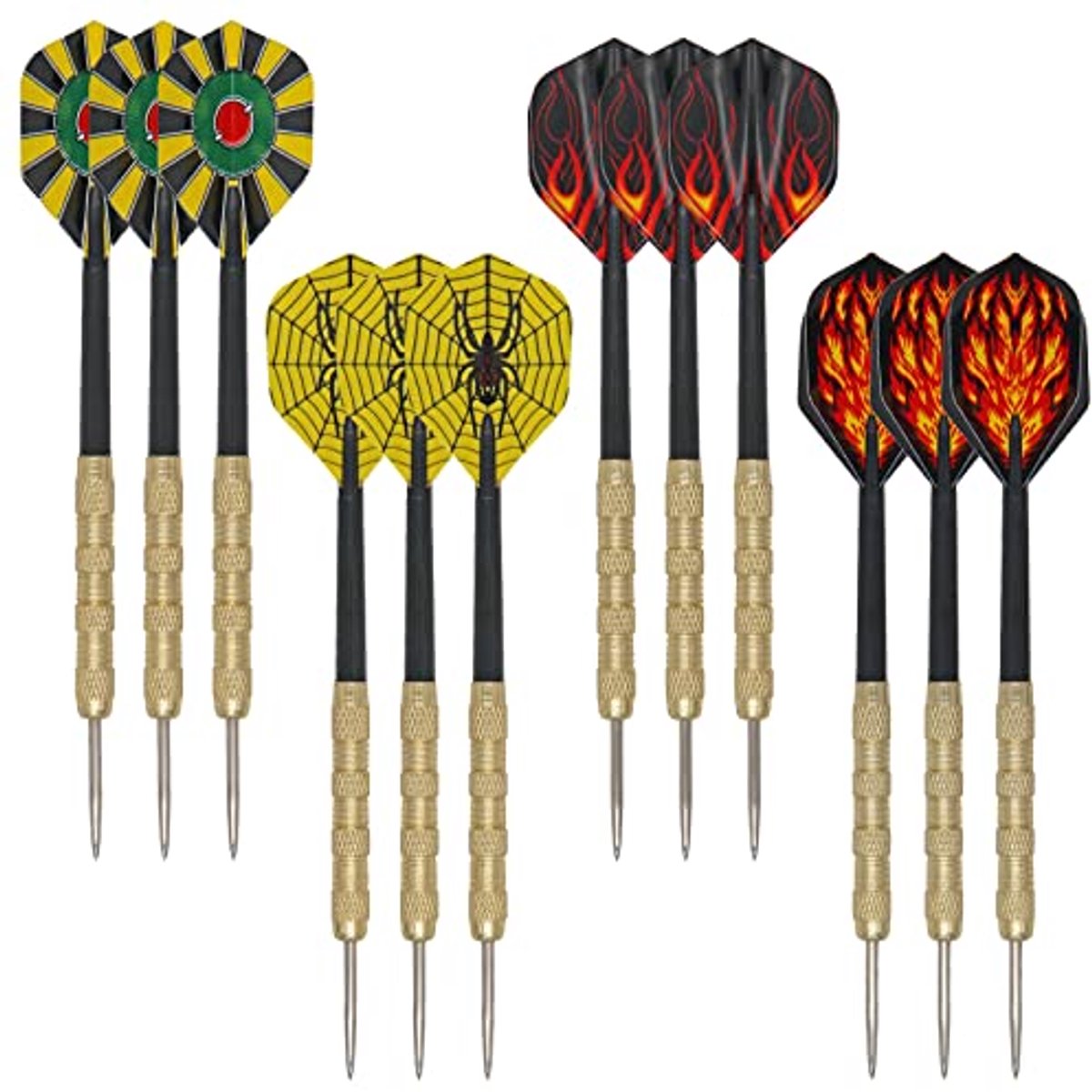 12-delige dartset met universele metalen dartstelen en dartaccessoires