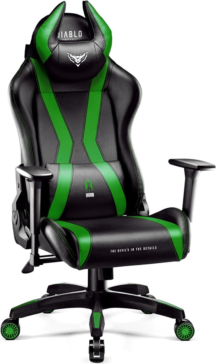 DIABLO CHAIRS - Gaming stoel X-Horn 2.0 Bureaustoel verstelbaar - Normale maat - Zwart / Groen