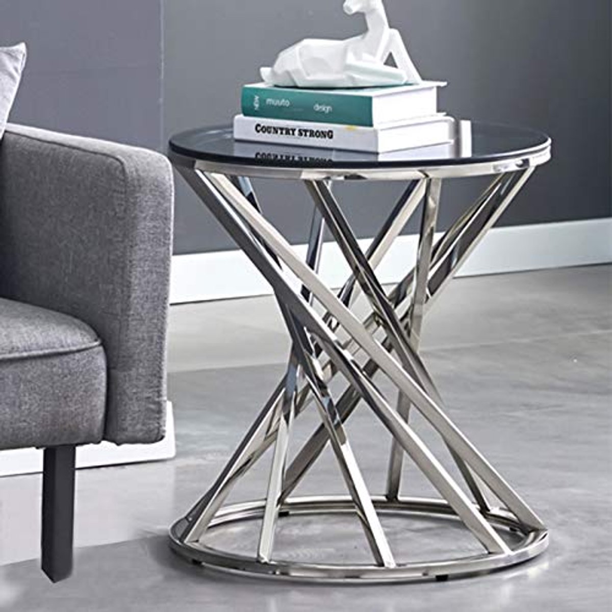 Ronde Glazen Koffietafel met Gouden Metalen Frame voor de Woonkamer