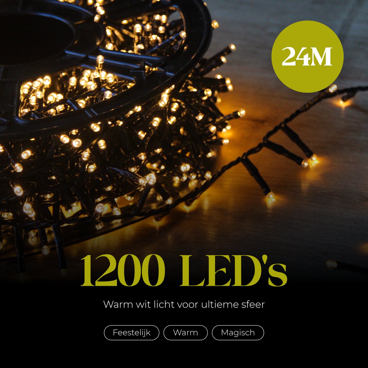 Giftmas Kerstboomverlichting - Kerstverlichting Buiten - 24M Clusterverlichting - 1200 Warm Witte LED’s - Binnen en Buiten - Warme Sfeerverlichting – foto 2