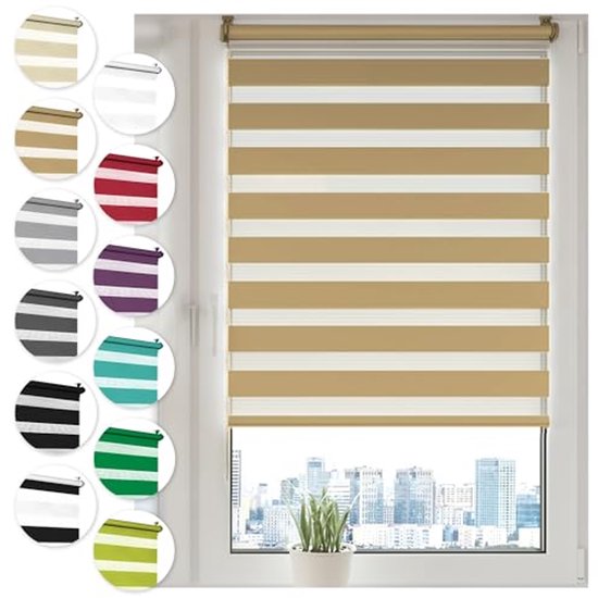 Dubbele Rolgordijn Klemfix Duo Rolgordijn Zonder Boren 30 cm x 100 cm Beige - Verwisselbare Voorkeursinstelling voor Lichtinval