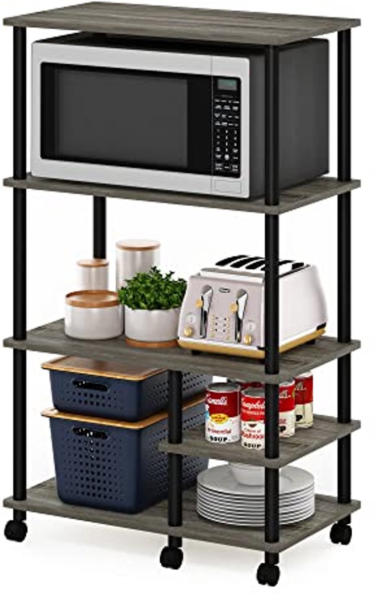 4-Tier Toolless Keuken Opbergplank Cart in Frans Eiken Grijs/Zwart