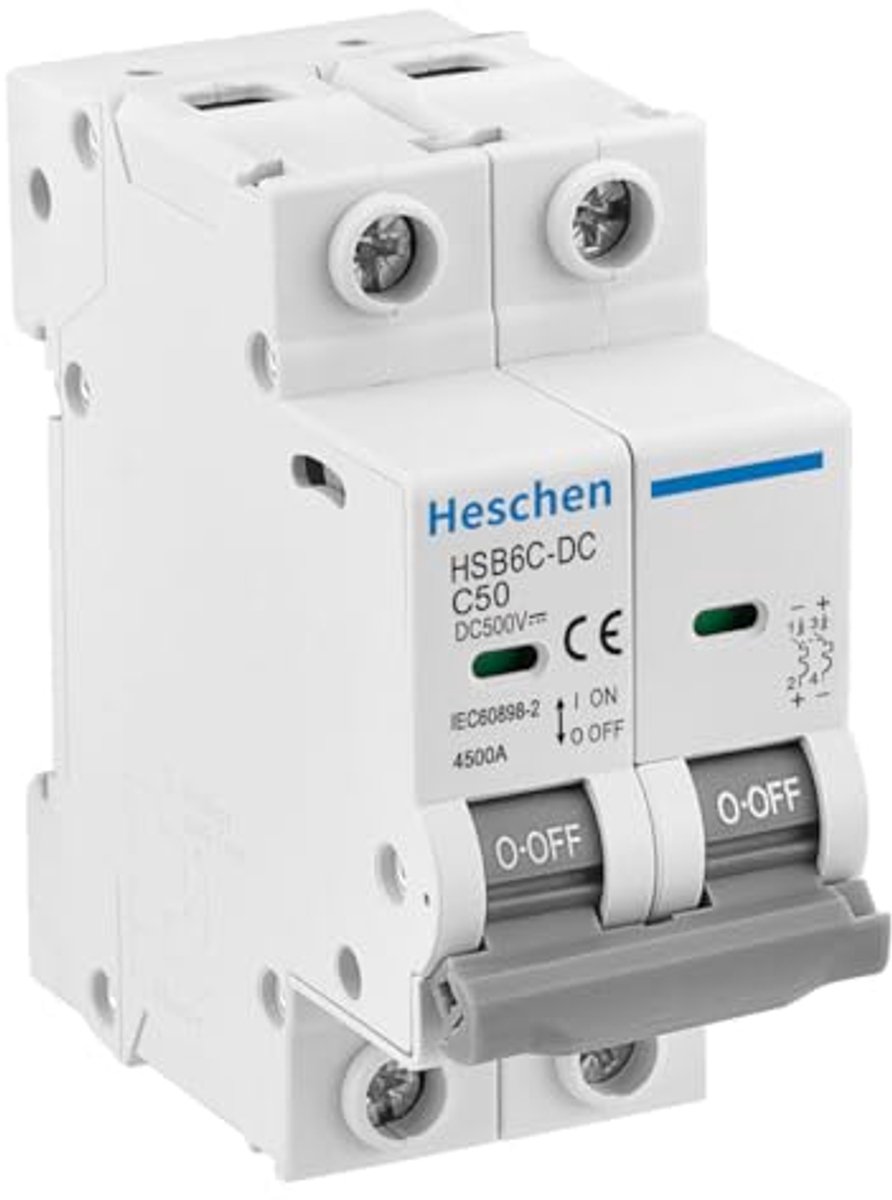 Miniatuur DC stroomonderbreker 2 Polen tot 50A voor zonne-energie systemen