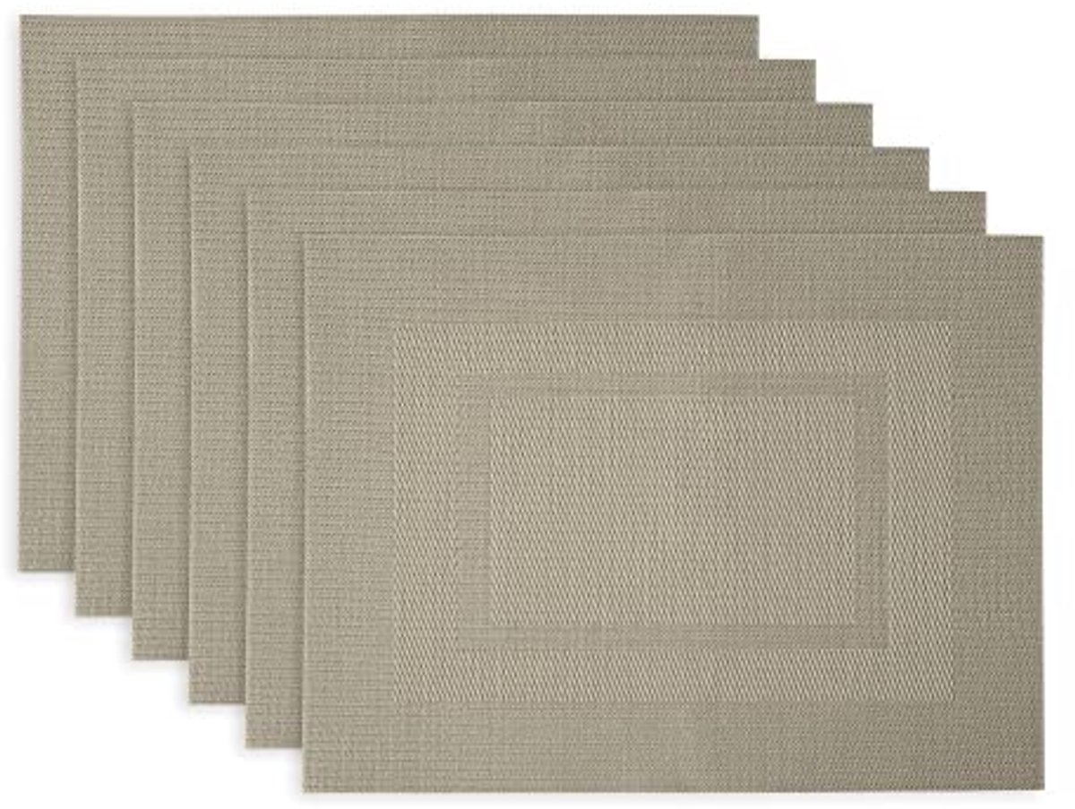 PVC Tafelblad Geweven Binnen/Buiten, Placemat Set van 6 Stuks - 13x17.25