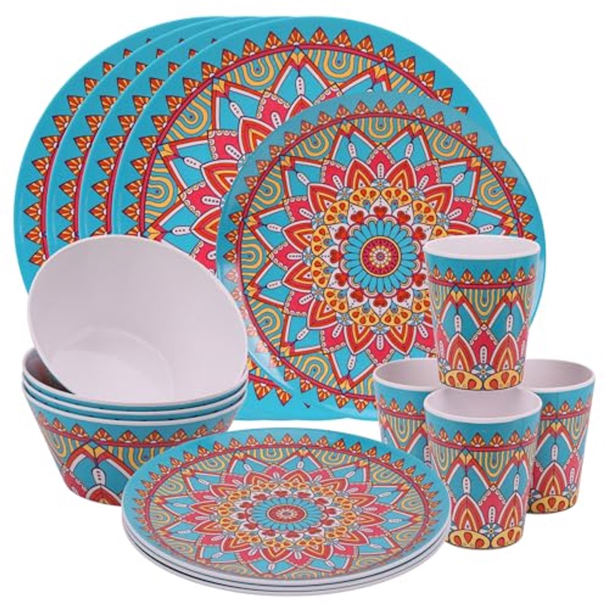 Duurzaam Melamine Servies Set voor 4 Personen - Perfect voor Tuin, Picknick en Camping