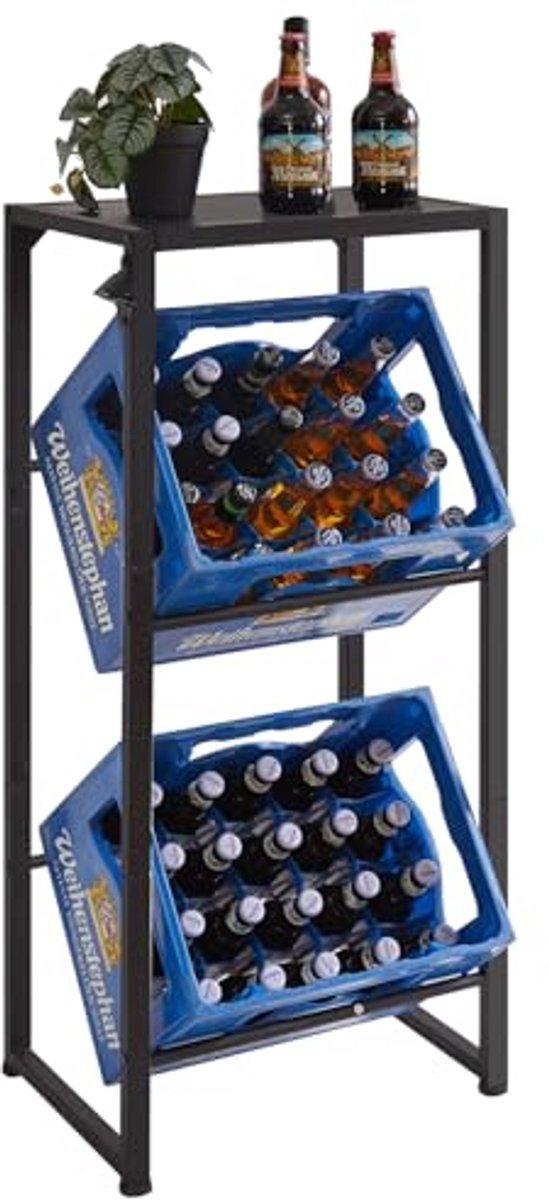 Stabiel Metalen Drankrattenrek voor Woonkamer en Keuken – 2 Kisten, 46 x 32 x 105 cm