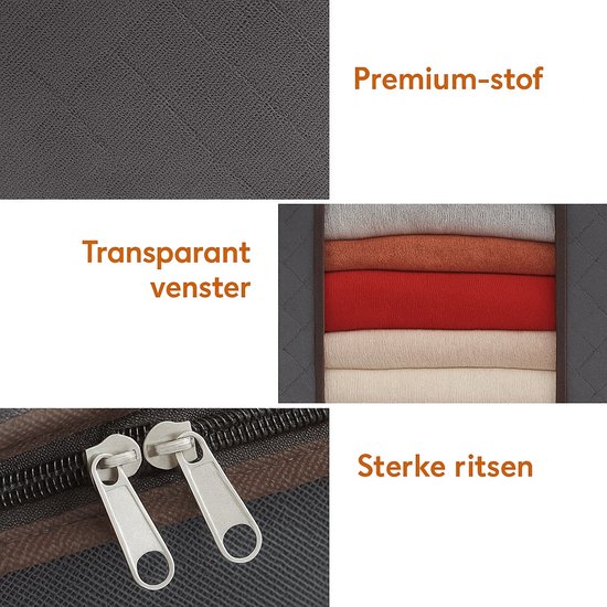 Grijze premium stof met ritsen, transparant venster en diverse stofkleuren.