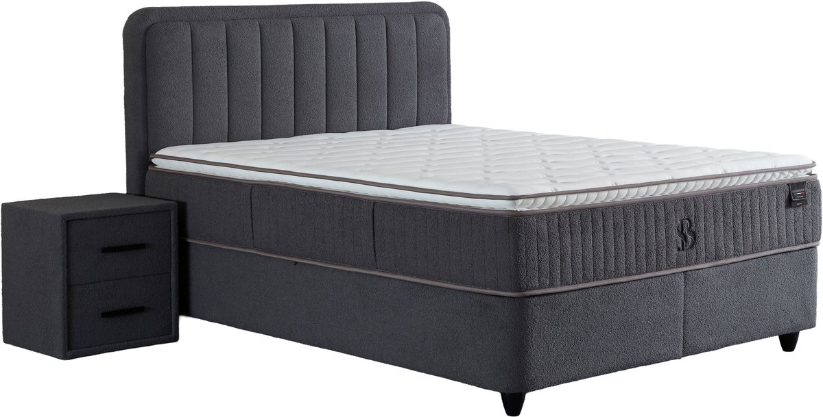 BSS Bedding Leobedd - Complete Boxspring - Boxspring - 180x200 - Boxspring met Opbergruimte - Bedden - Slaapkamerbed - 1 x Matras met Topper - 2 x Bedbox - 1 x Hoofdbord - Vlekbestendige & Gemakkelijk te Reinigen Stof