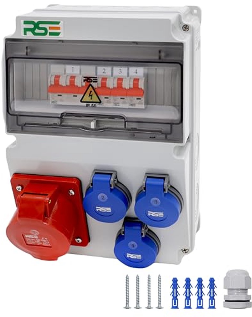 Bouwstroomverdeler met CEE-meter - Compleet bedraad 32A en 16A, IP65, wandverdeler