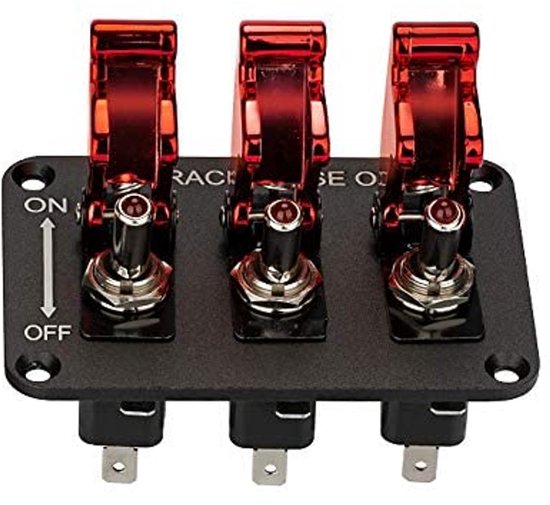 3 Tuimelschakelaars 12V voor Racewagens - Koolstofvezel, Rood en Blauw — afbeelding 3