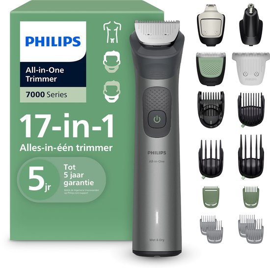 Philips Series 7000 Multigroom - Baardtrimmer - 17 in 1 - Neushaartrimmer - Precisietrimmer - Lichaamstrimmer - Wenkbrauwtrimmer - Face&Hair&Body - Scheersensor - Opbergzakje - Staal - MG7951/15