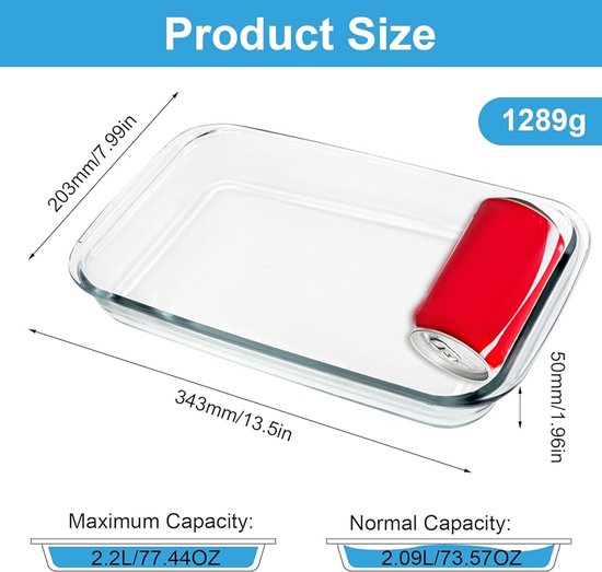 2x Rechthoekige glazen ovenschaal 2,6 liter 35 x 23 x 5 cm