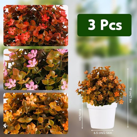 Kunstplanten met pot - Eucalyptus - Set van 3 - Helder Rood | bol