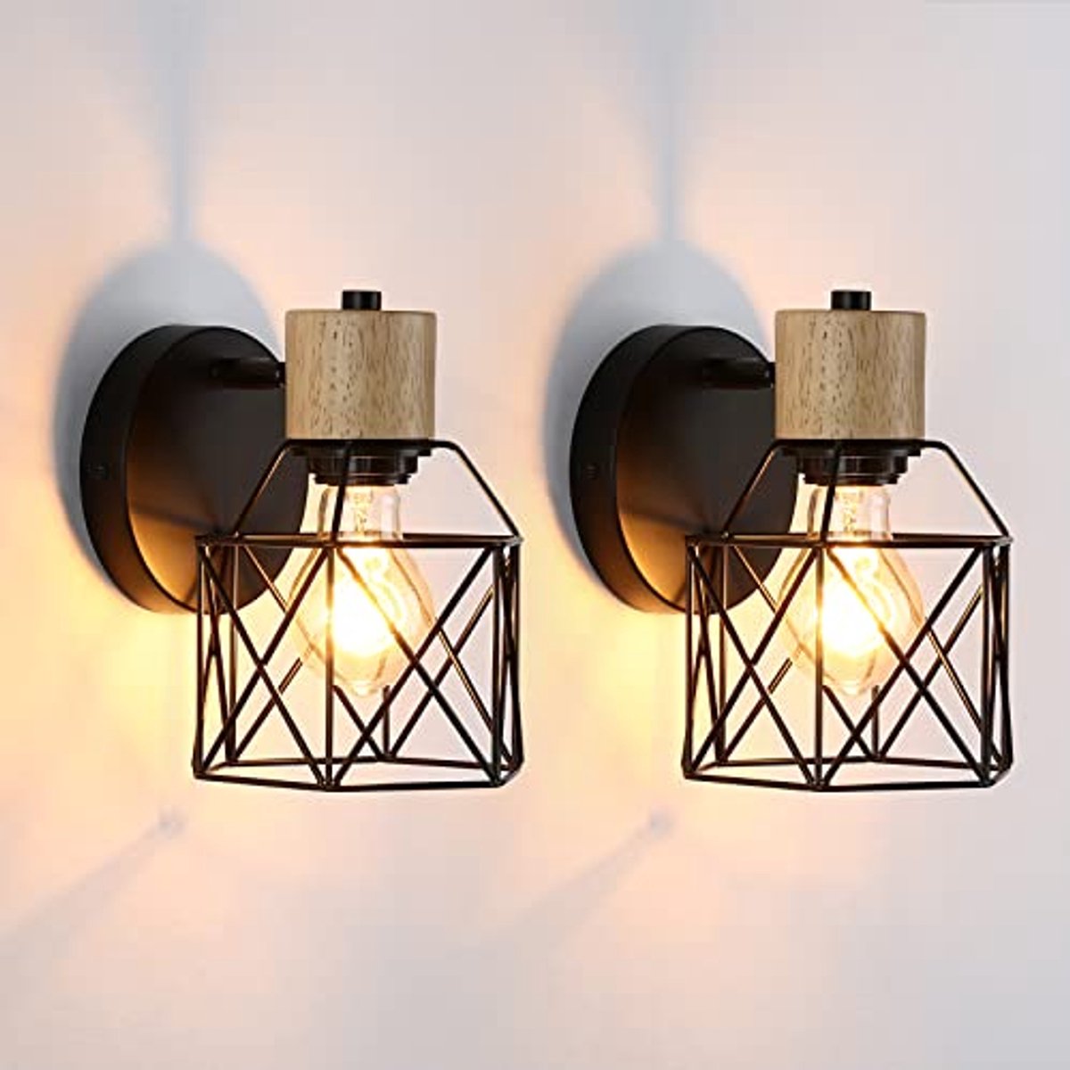 Set van 2 industriële wandlampen in vintage stijl - Verstelbare zwarte wandlampen van metaal voor slaapkamer, hal en woonkamer