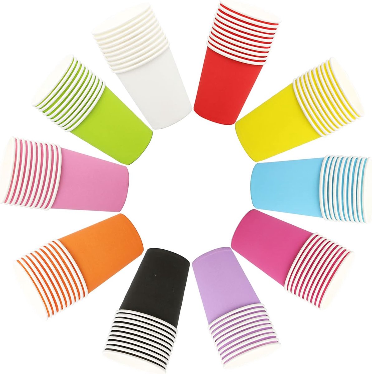 Image of 100 Stuks Cardboard Cups Set - Kartonnen Multicolour Party Cups - Geschikt voor DIY Diverse Soorten Feestbekers (10 Kleuren)