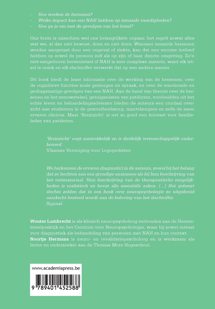 Breinzicht: Toegepaste neuropsychologie bij een niet-aangeboren hersenletsel - back cover