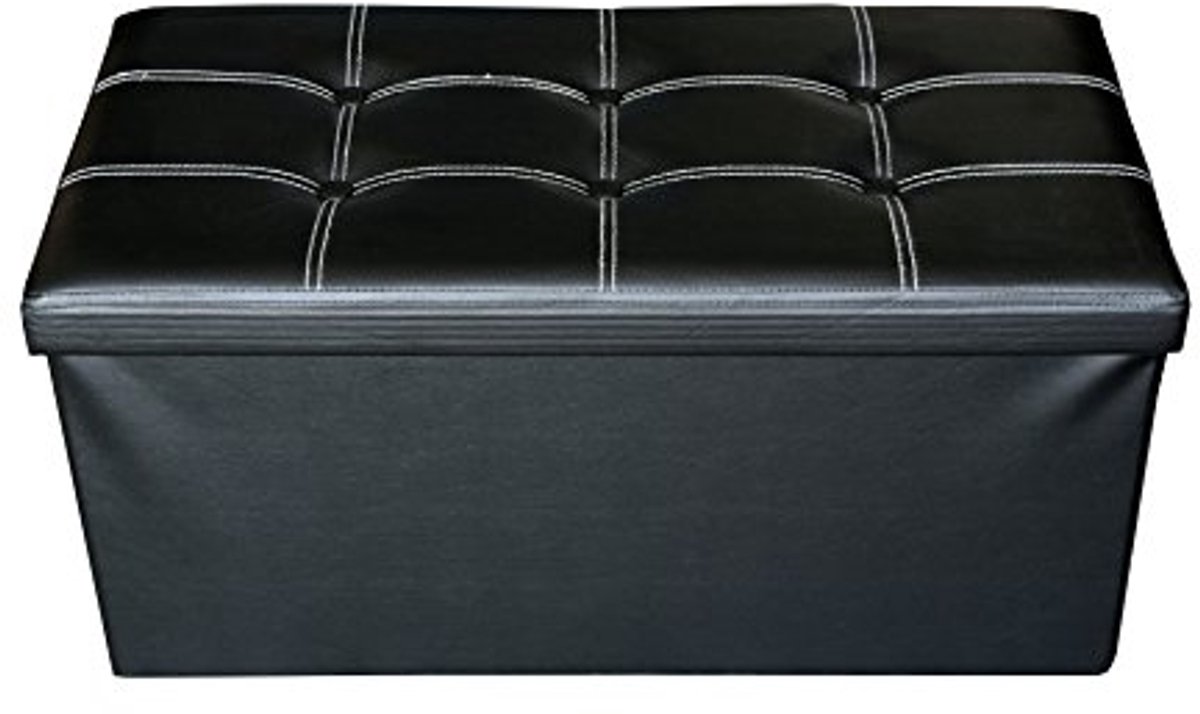 Moderne Puff Container Voetsteun Zwart met Witte Zitting - Ruimtebesparend en Functioneel