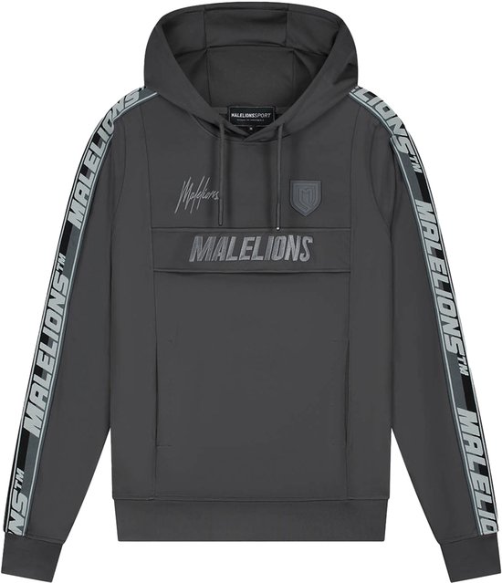 Grijze Malelions hoodie met logo op de borst en tape met "MALE LIONS" op de mouwen.