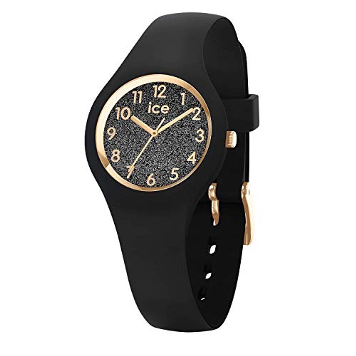 Zwarte Glitter Dameshorloge met Silicium Band - Extra Kleine Maat