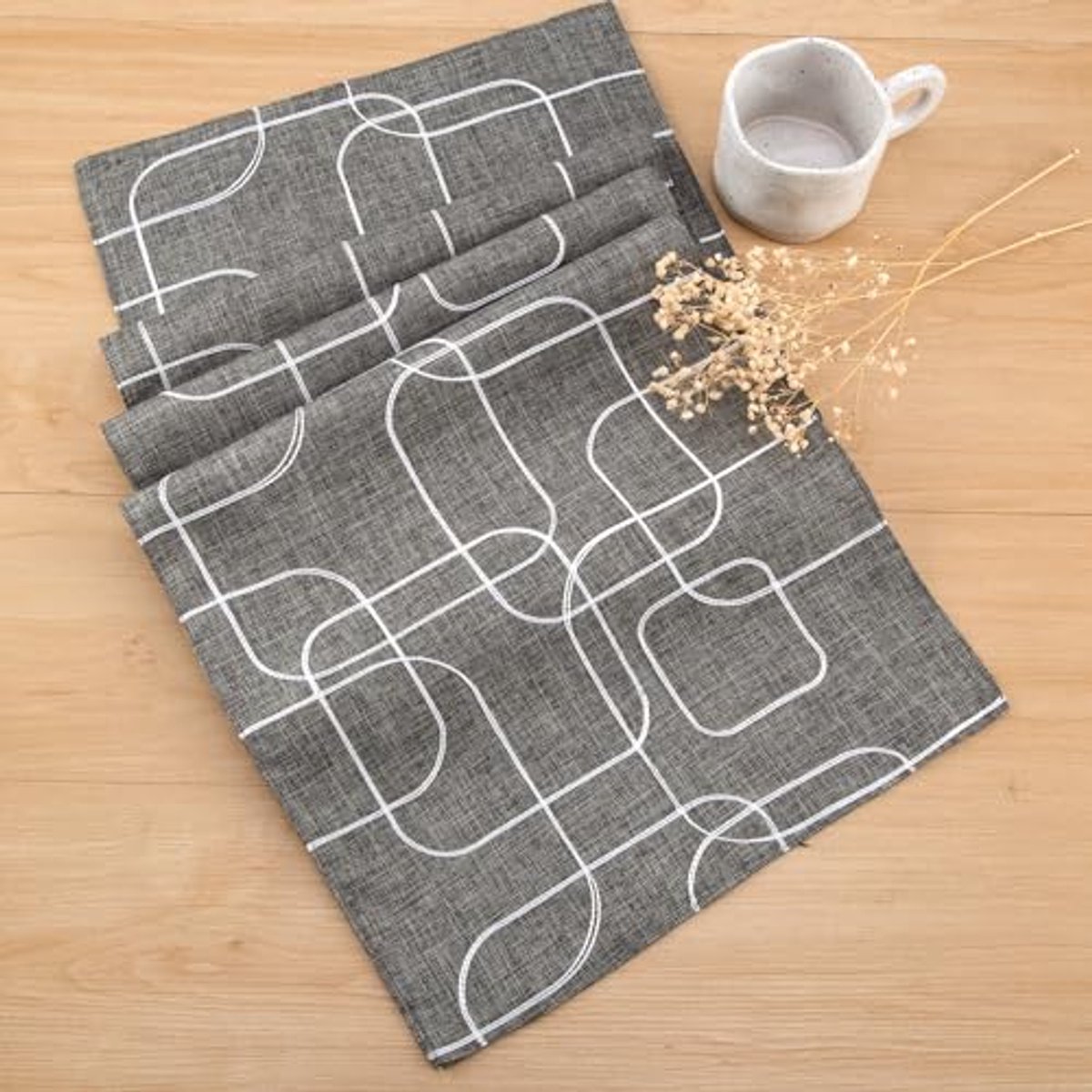 Tafelloper Europees Grijs 32 x 275 cm - Dubbele Laag Linnen Katoen Afwasbaar