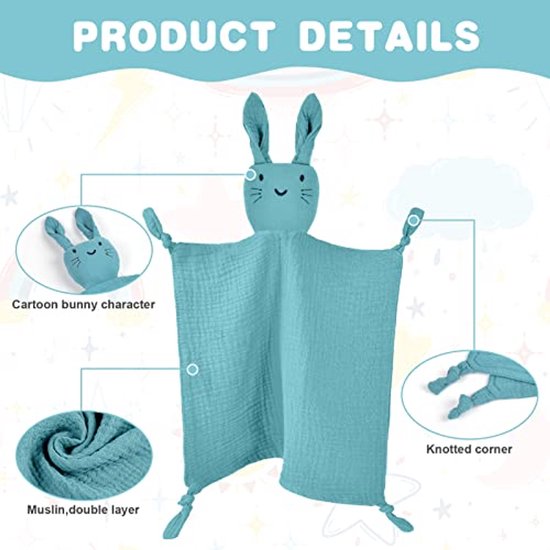 Baby Dekens set, Schattige Konijn Knuffeldoeken voor Peuters, Veilig en Comfortabel, Geschikt voor Wiegjes en Buggy's (Blauw) van Merkloos — afbeelding 3