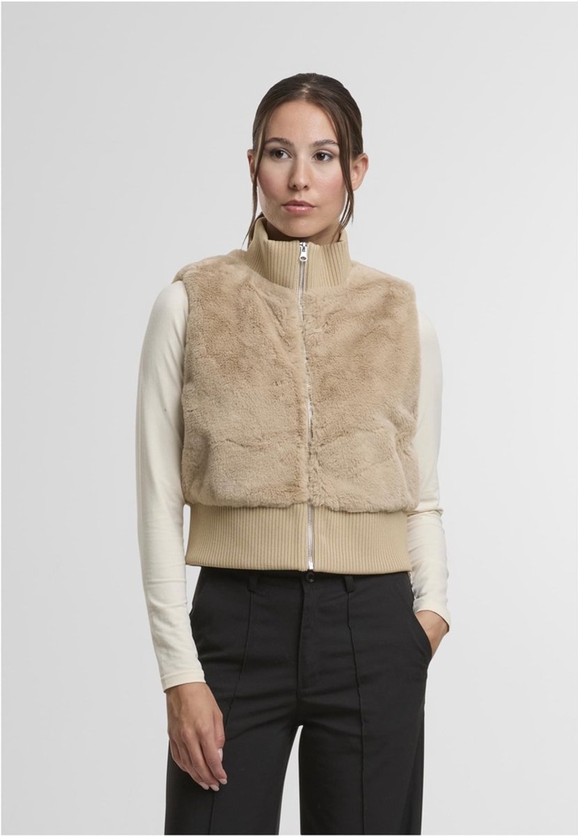 Urban Classics Cropped Faux Fur Mouwloos jacket XL Beige