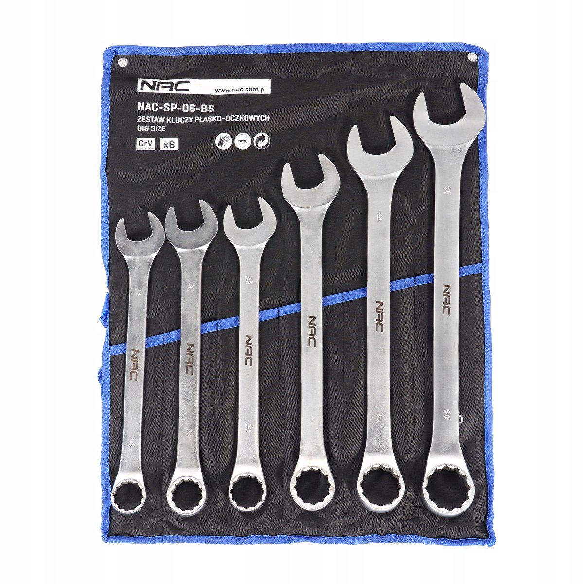 NAC Set Ringsleutels Groot Formaat 6 Stuks 34-50mm met Opberghoes