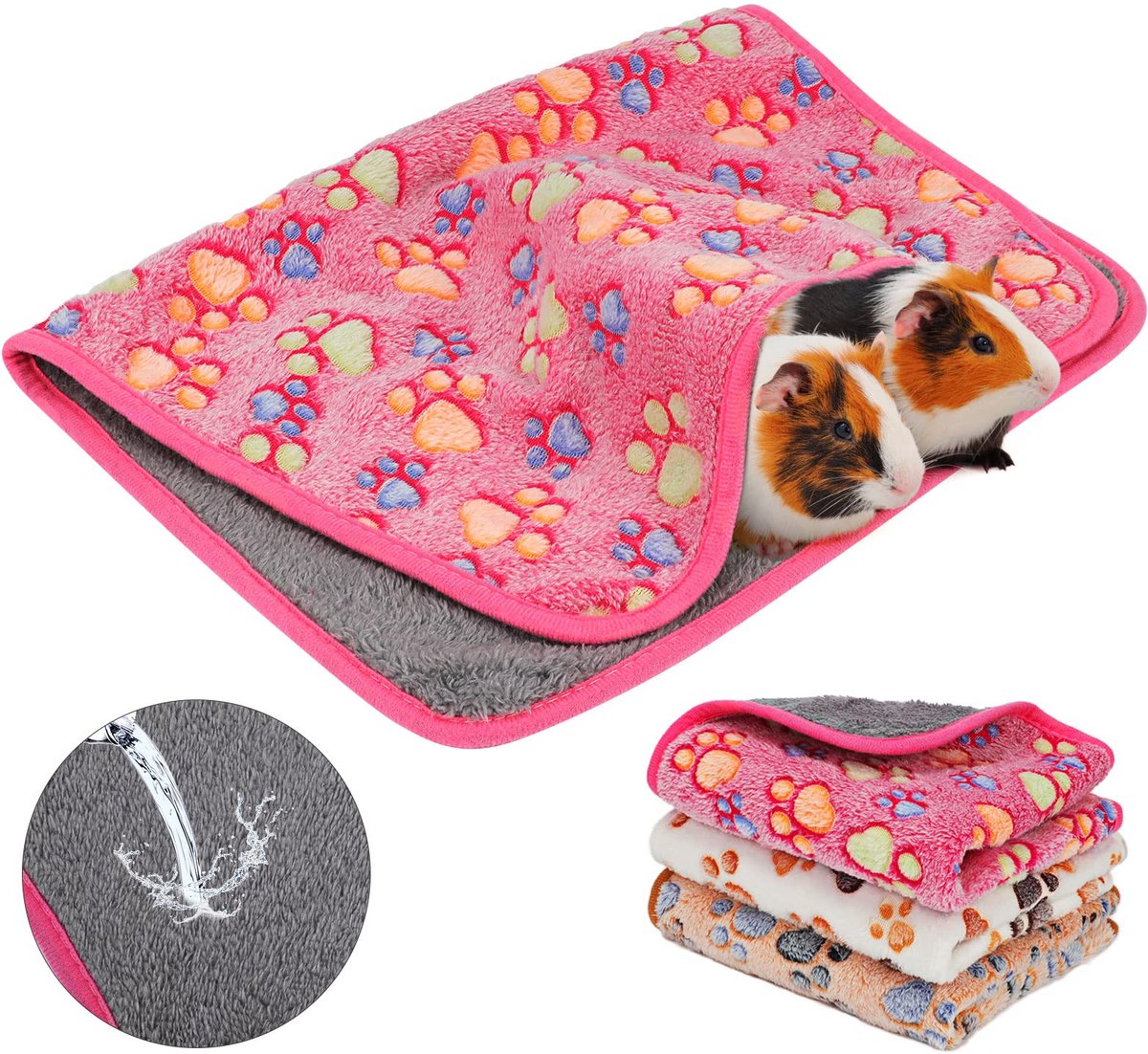 longziming -Set van 3 Waterdichte Huisdierdekens voor Cavia’s en Kleine Dieren – Zachte Fleece, Warm en Comfortabel, 60x40 cm, Wit/Roze/Koffiebruin