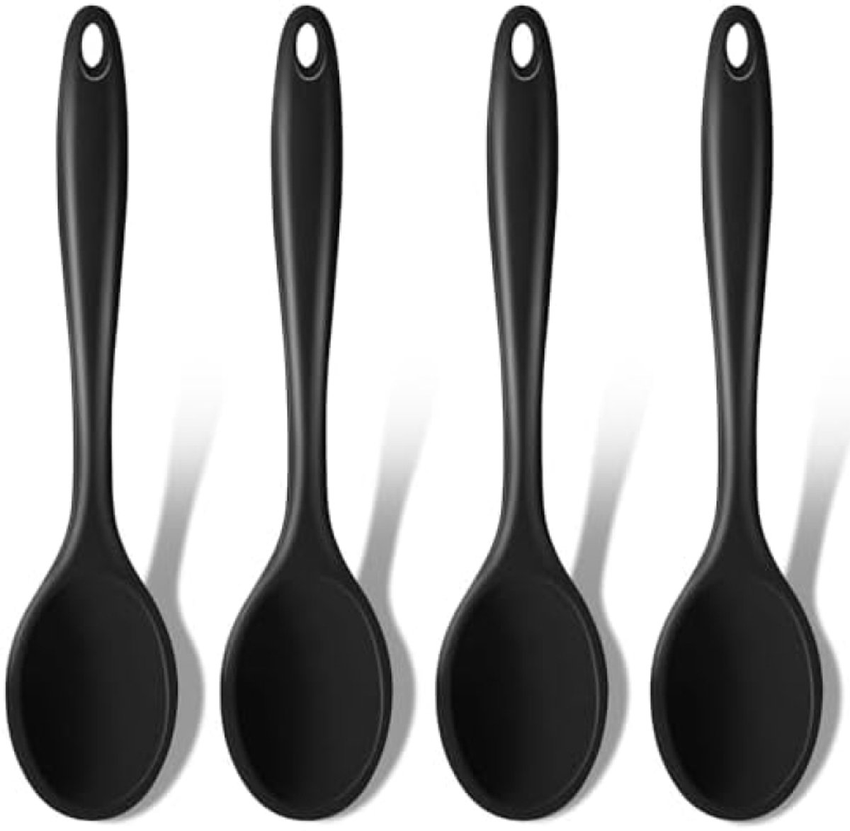 PromoHome 4 stuks grote siliconen menglepels, hittebestendig keukengerei met antiaanbak bescherming, vaatwasserbestendige serveerlepels voor koken en bakken