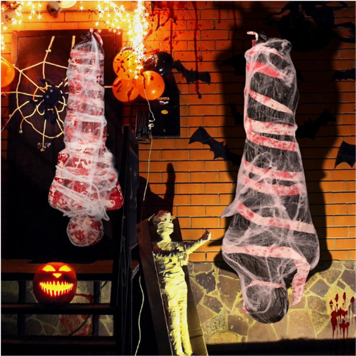 Thuys – Set Van 2 Hangende Halloween Lijkdecoraties – Neppe Lichaamsdelen Met LED Licht – Griezelige Halloween Versiering