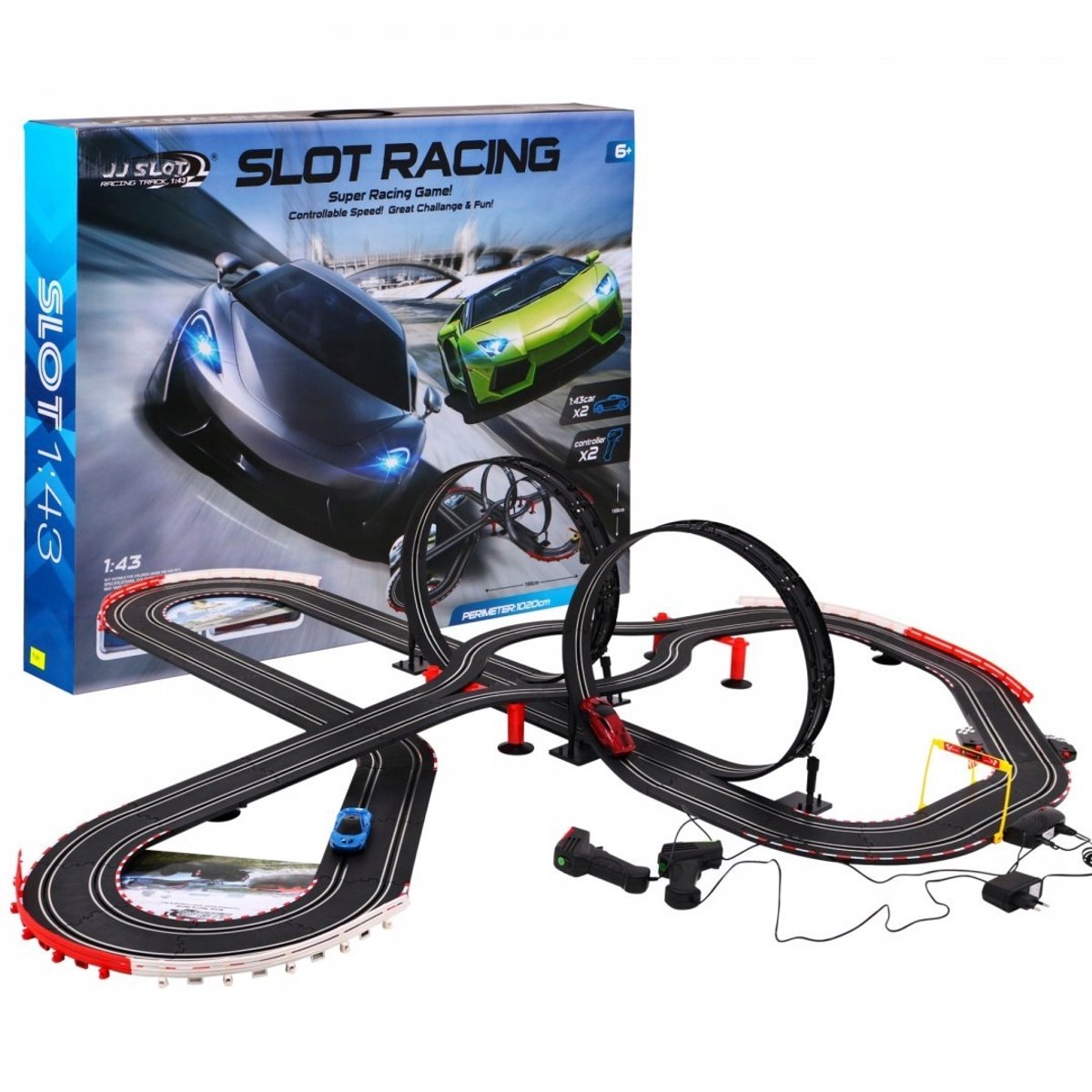 Grote Racebaan met 2 Loops & 2 Auto's - 1020cm Baanlengte