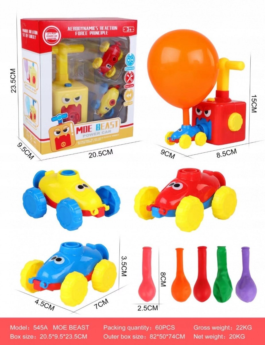 Merkloos Ballon Auto Set - Pomp en 3 Auto's voor Kinderen