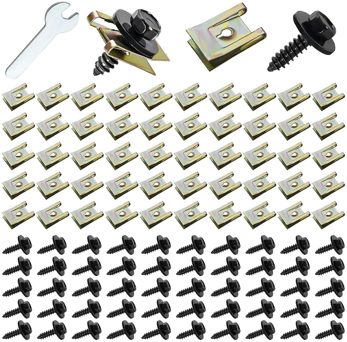 Provento - Autoschroeven en Bouten Set voor Auto - Universele U Clips Kit - Carrosserie Spatbord Schroeven - Metalen U-type Bevestigingsclip