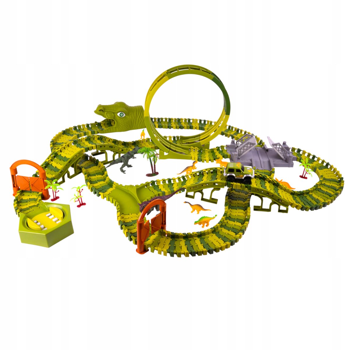 Dino Park Racebaan: 324 Delen, 530cm Lange Baan met Loop en Auto