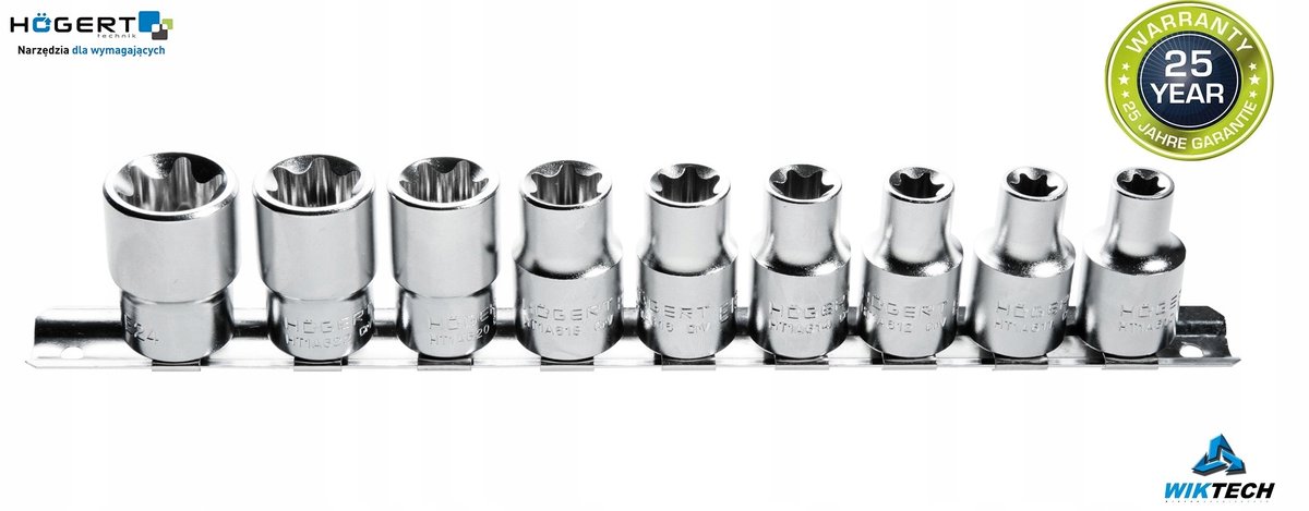Torx Dopsleutelset 9 Delig 1/2" E10-E24 CrV Staal