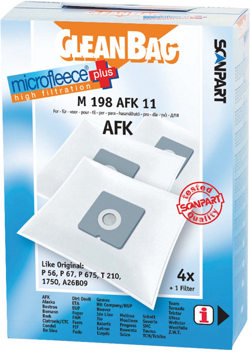 CleanBag stofzuigerzakken 4 stuks - Geschikt voor AFK PS1200 - Bestron AS1300 - Moulinex Boogy - Rowenta Booly - SMC Beetle Kever - Tornado Coco - Ufesa Moosy - Inclusief 1 filter - Alternatief
