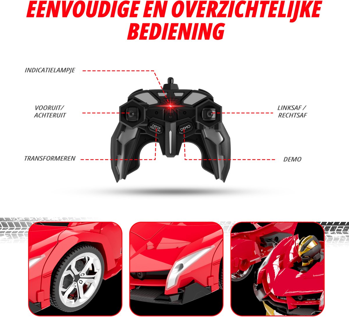 Revvix Bestuurbare Auto - RC Auto - Afstandsbestuurbare auto - Radiografisch bestuurbare auto - Race auto afstandbestuurbaar - Auto afstandsbediening - Robot - 2 Accu's - Rood - Buiten - voor Jongens & Volwassenen - Offroad - Drift - Car — afbeelding 12