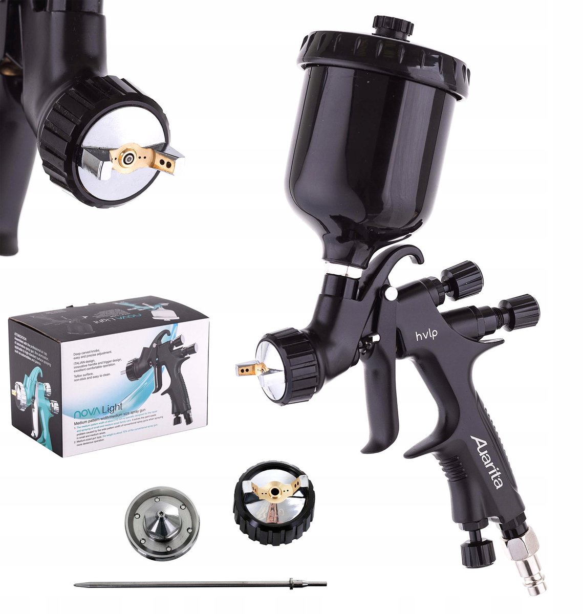 Auarita Nova HVLP Mini-spuitpistool 0,8 mm + 1,2 mm, tank van 250 ml