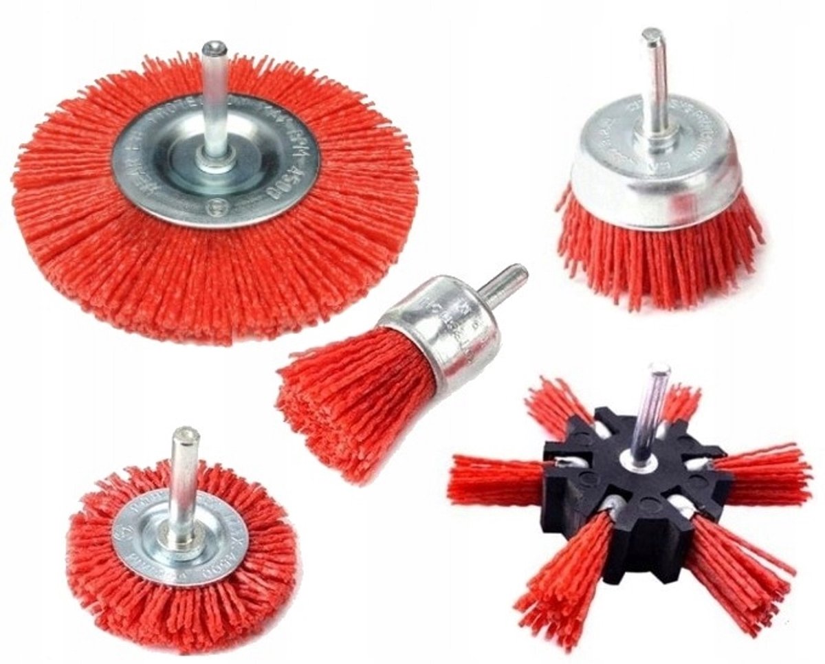 5-delige Nylon Borstelset voor Boormachine - Metaal, Hout