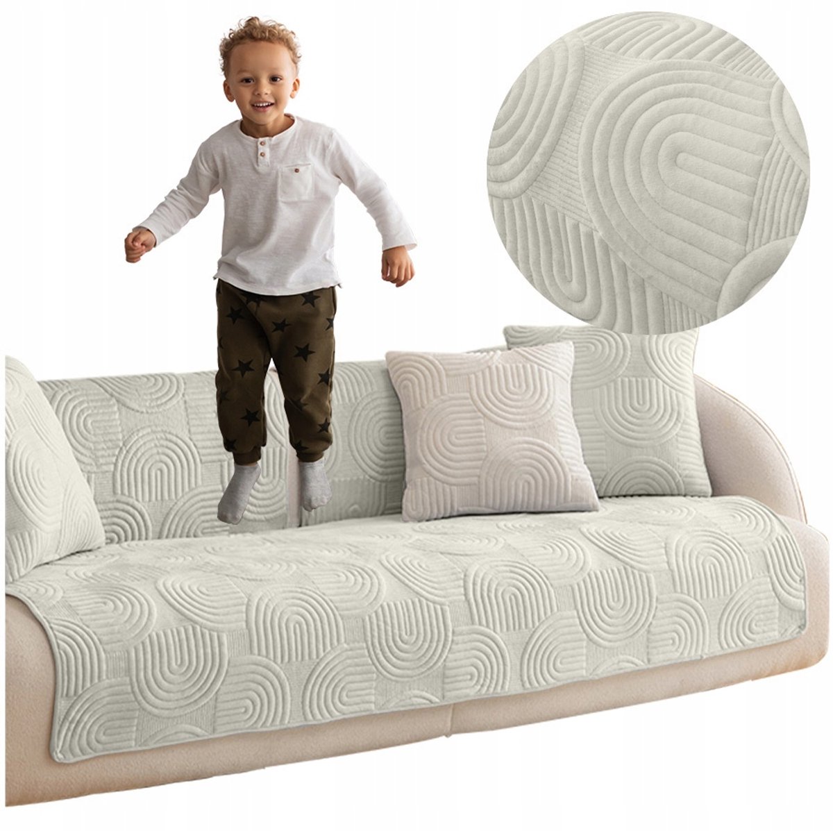 Crème Bankhoes 90x210 cm met Verhoogd Patroon - Duurzaam Polyester