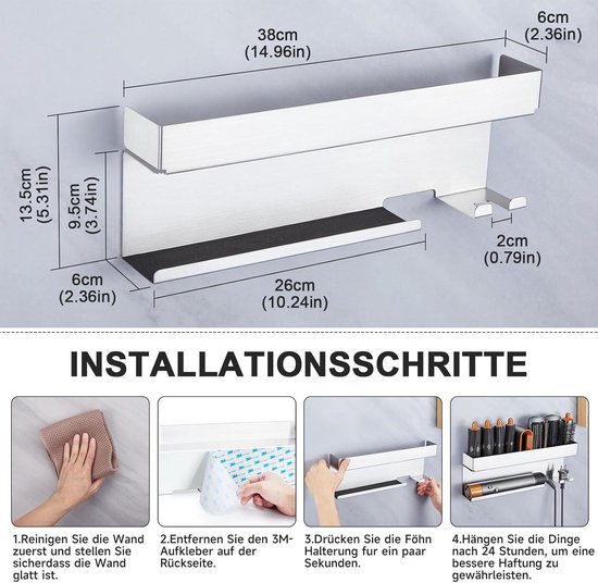 Haardrogerhouder Zonder Boren - Houder Voor Badkamer Geschikt Voor De Meeste Haardrogers